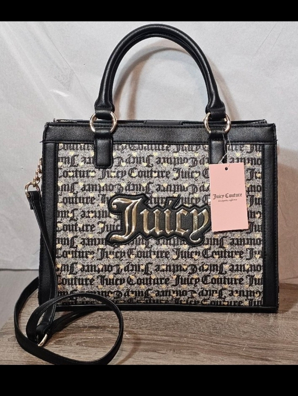 🌼SALE🌼Juicy Couture Poker Face Tote Black Beige/Liquor Gold- NWT